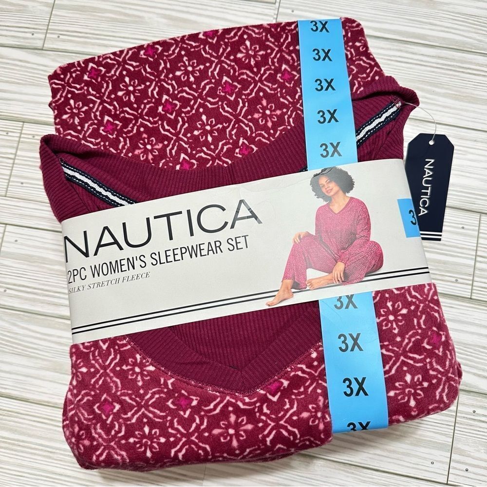 2 PIECE NAUTICA PINK SILKY STRETCH FLEECE SLEEPWEAR LOUNGE SET PLUS SIZE‎